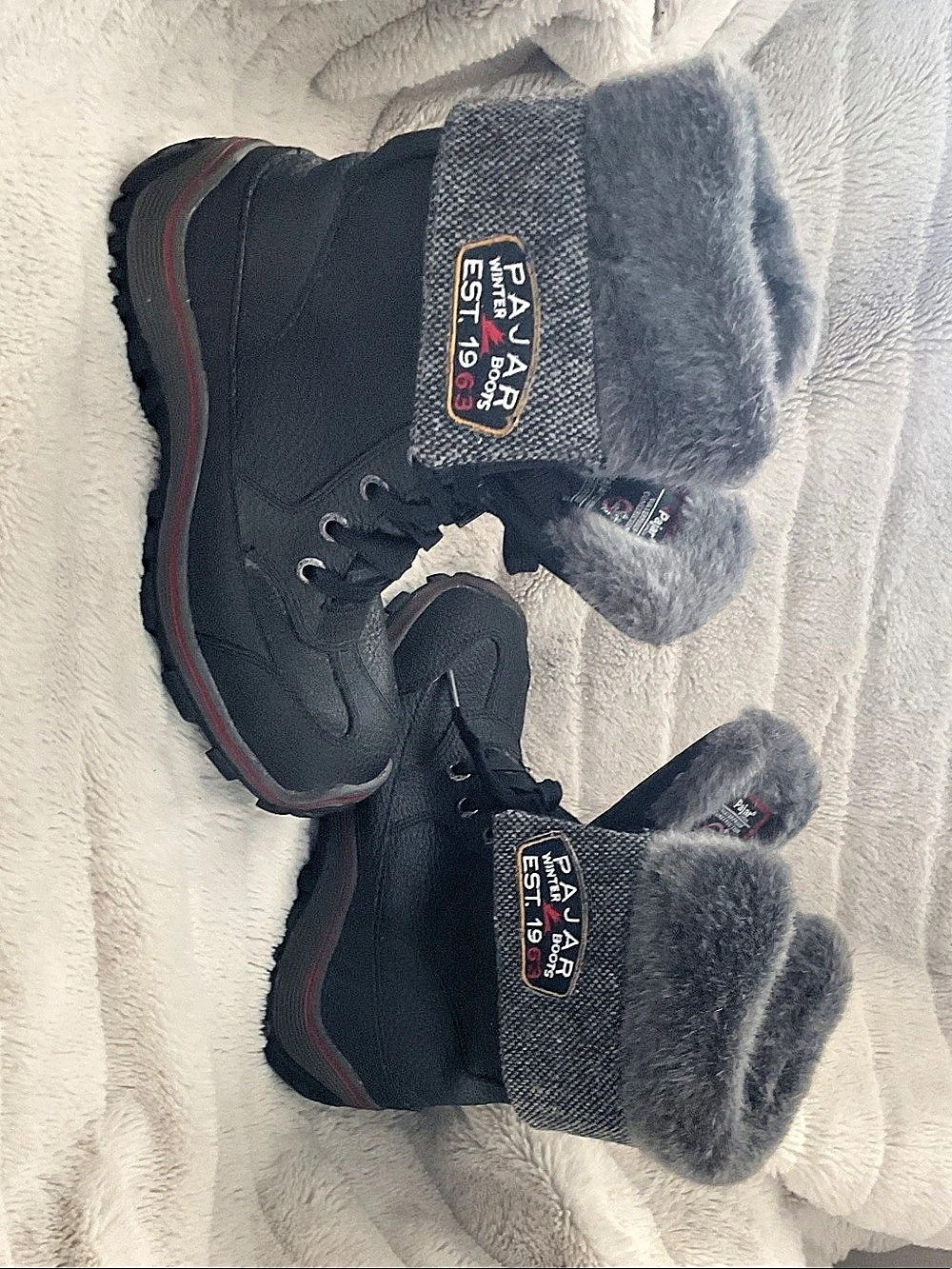 Pajar Alice Black Waterproof Snow Boot Leather Dual Tweed Faux Fur Cuff Winter